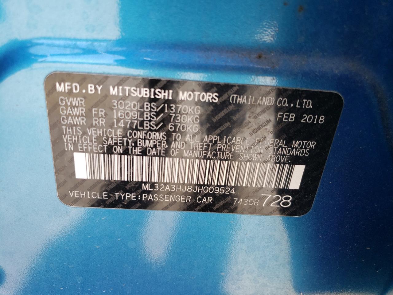 ML32A3HJ8JH009524 2018 Mitsubishi Mirage Es