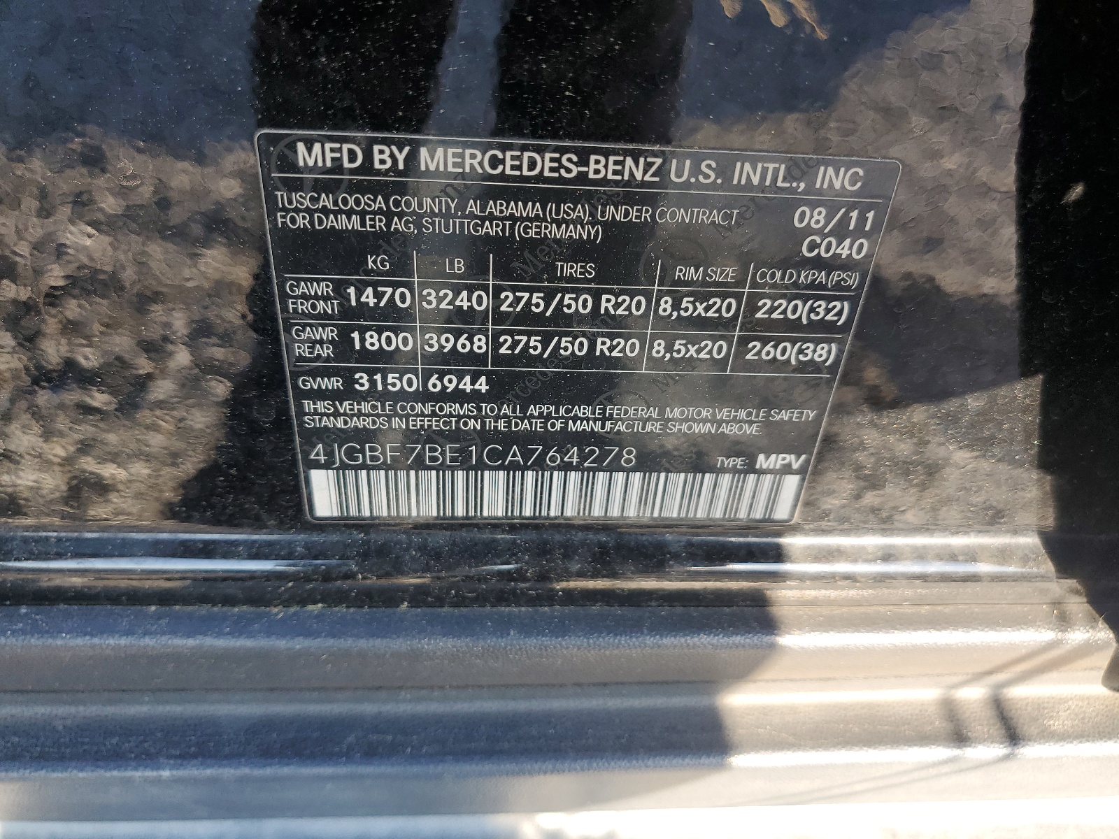 4JGBF7BE1CA764278 2012 Mercedes-Benz Gl 450 4Matic