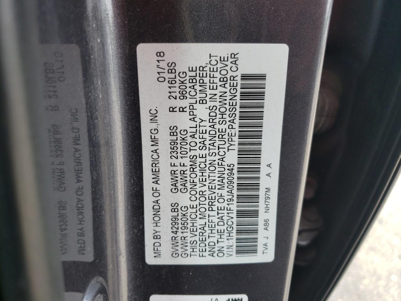 1HGCV1F19JA090945 2018 Honda Accord Lx