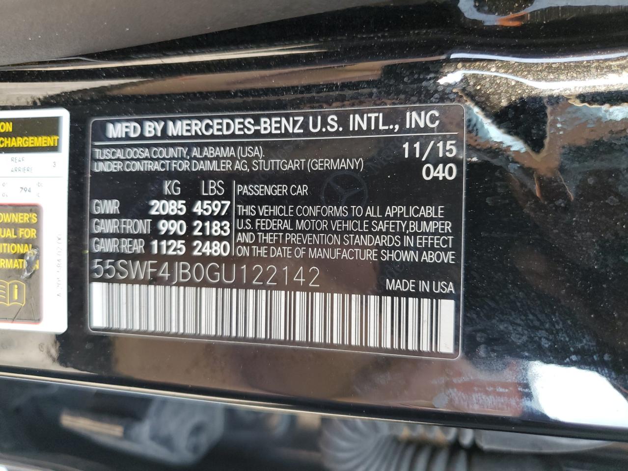 2016 Mercedes-Benz C 300 VIN: 55SWF4JB0GU122142 Lot: 67491724