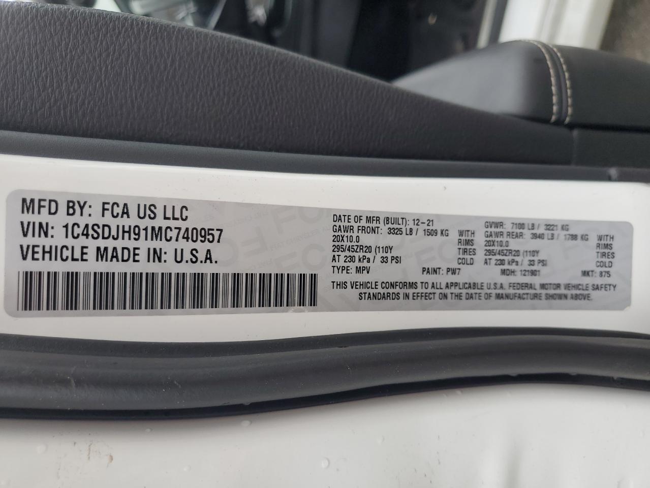 2021 Dodge Durango Srt Hellcat VIN: 1C4SDJH91MC740957 Lot: 66147254