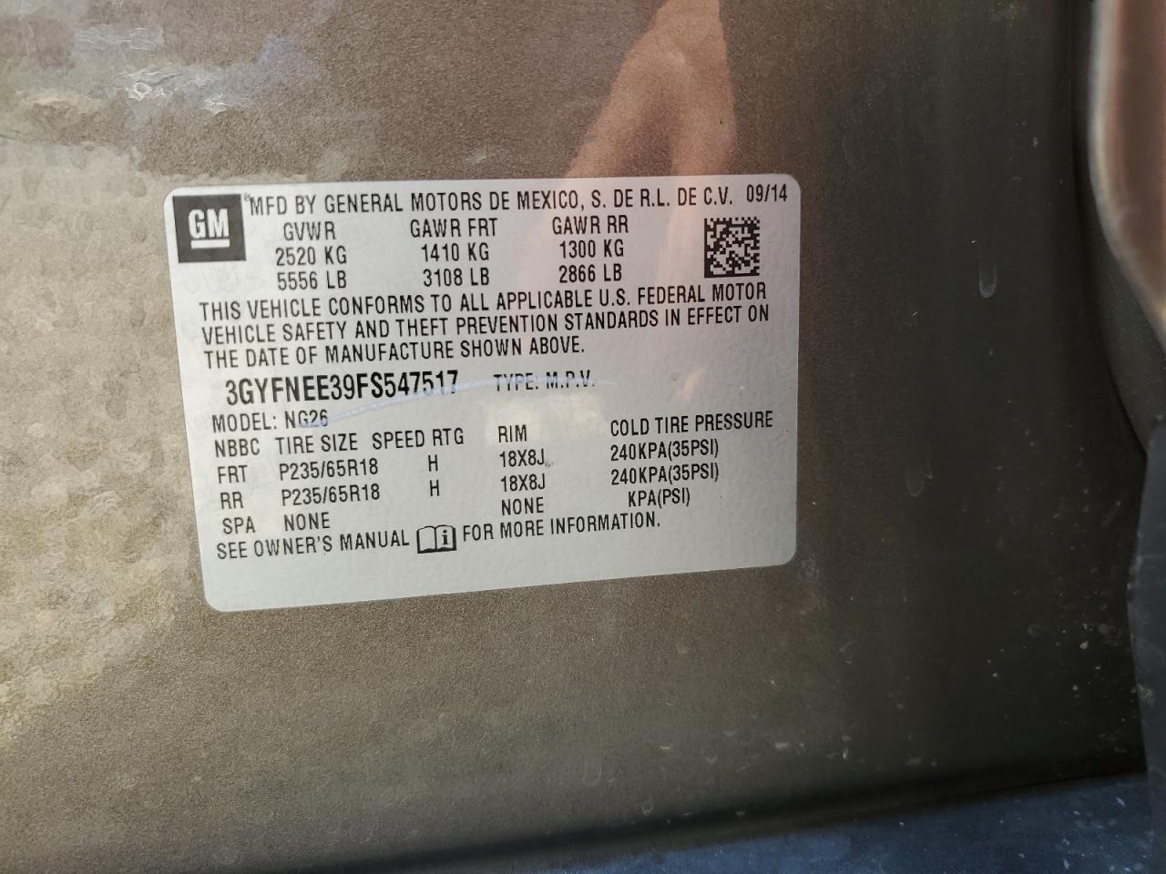 2015 Cadillac Srx Luxury Collection VIN: 3GYFNEE39FS547517 Lot: 68953474