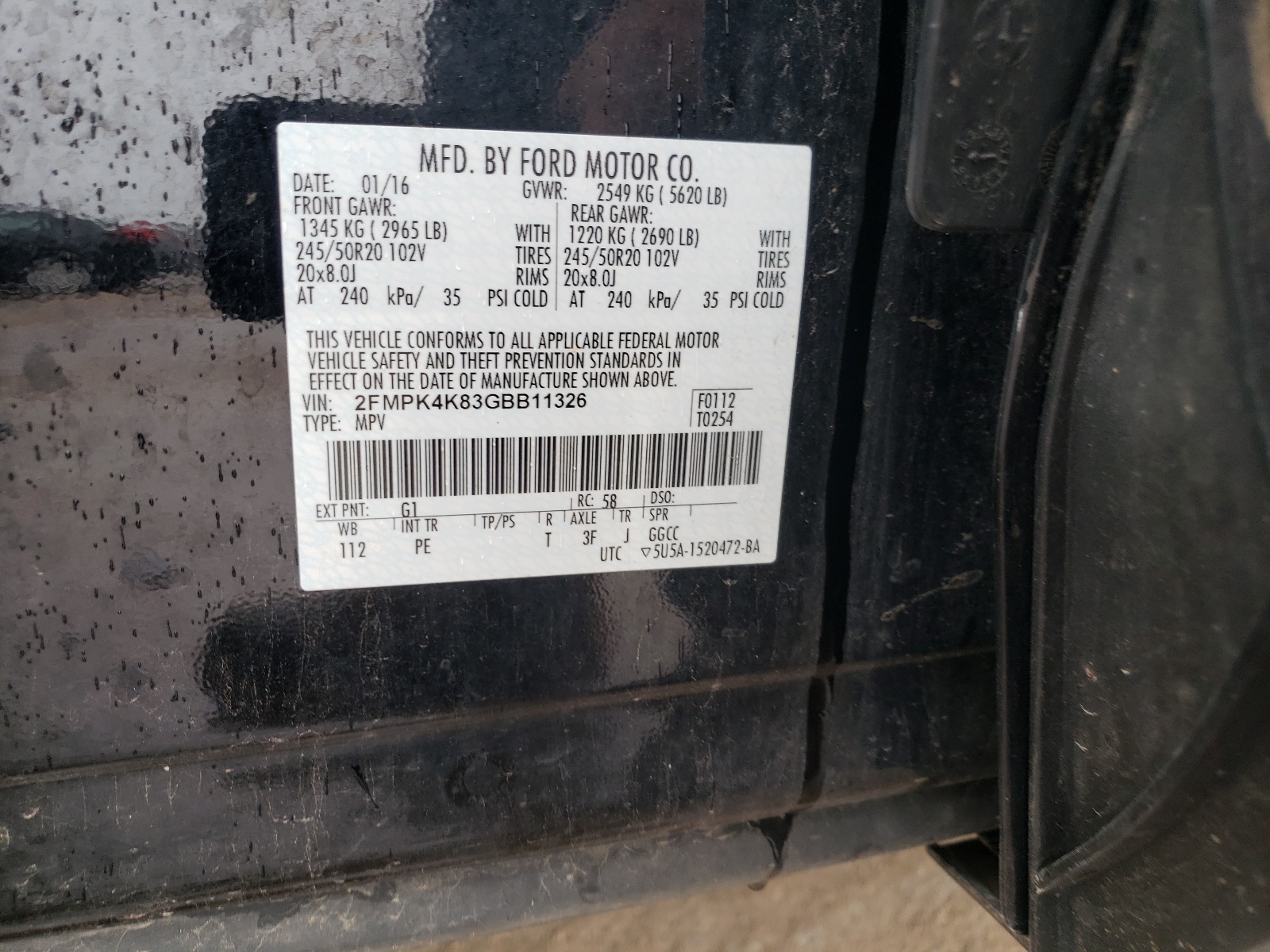 2FMPK4K83GBB11326 2016 Ford Edge Titanium