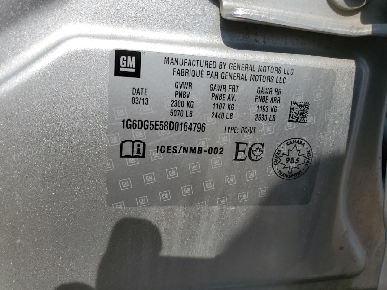 2013 Cadillac Cts Luxury Collection VIN: 1G6DG5E58D0164796 Lot: 66204774