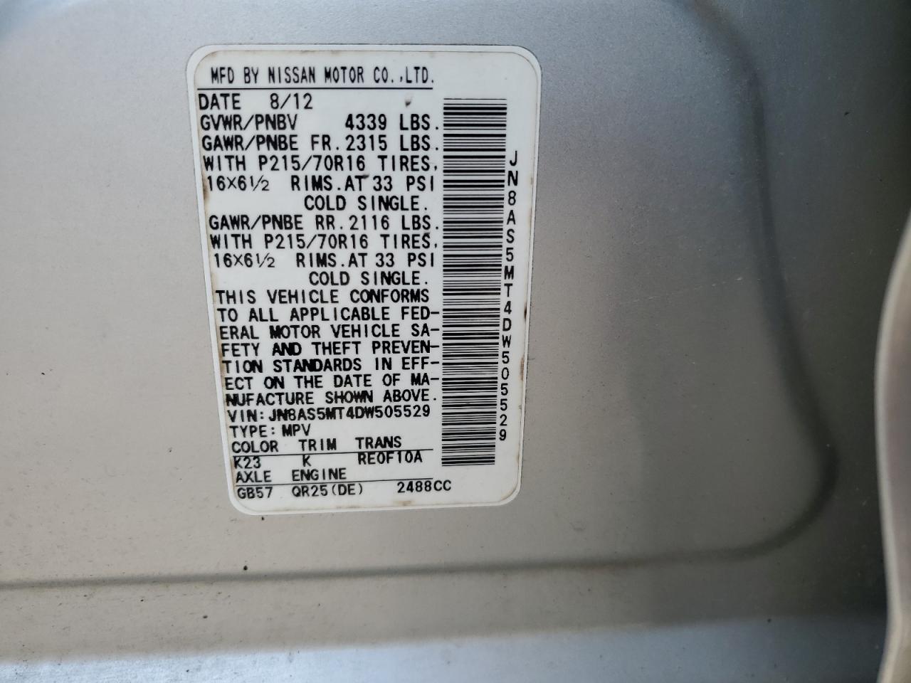 JN8AS5MT4DW505529 2013 Nissan Rogue S