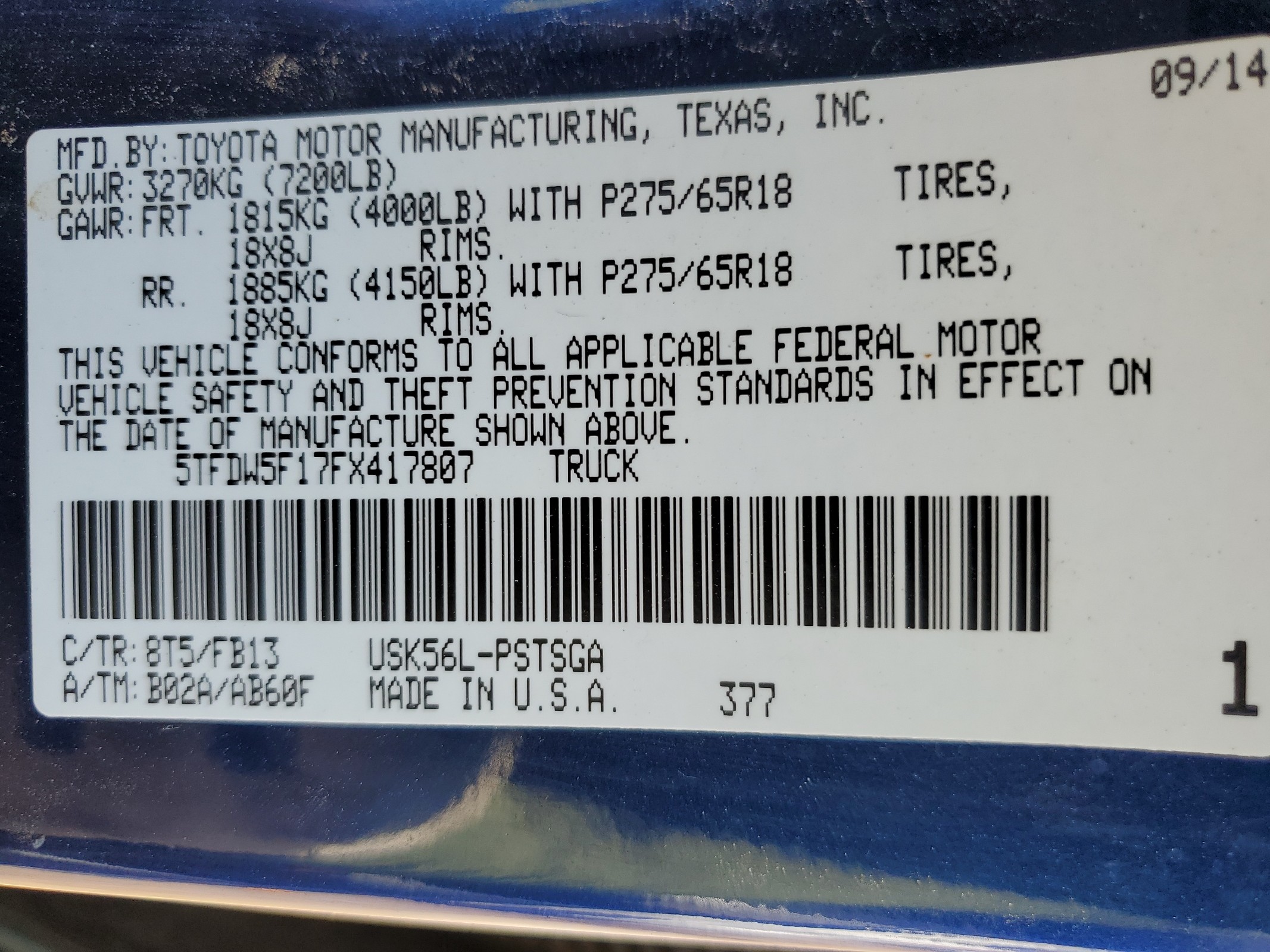 5TFDW5F17FX417807 2015 Toyota Tundra Crewmax Sr5