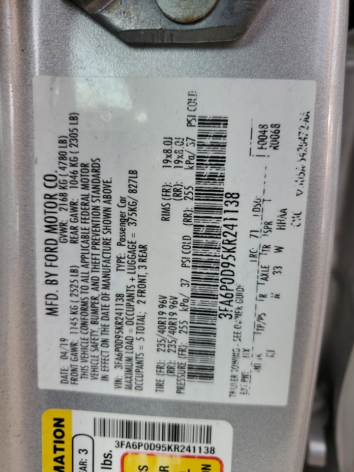 3FA6P0D95KR241138 2019 Ford Fusion Titanium