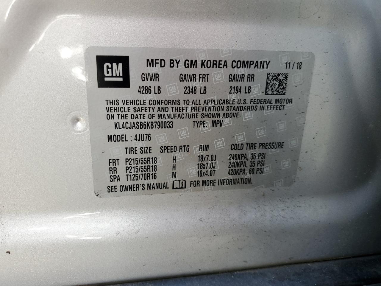 KL4CJASB6KB790033 2019 Buick Encore Preferred