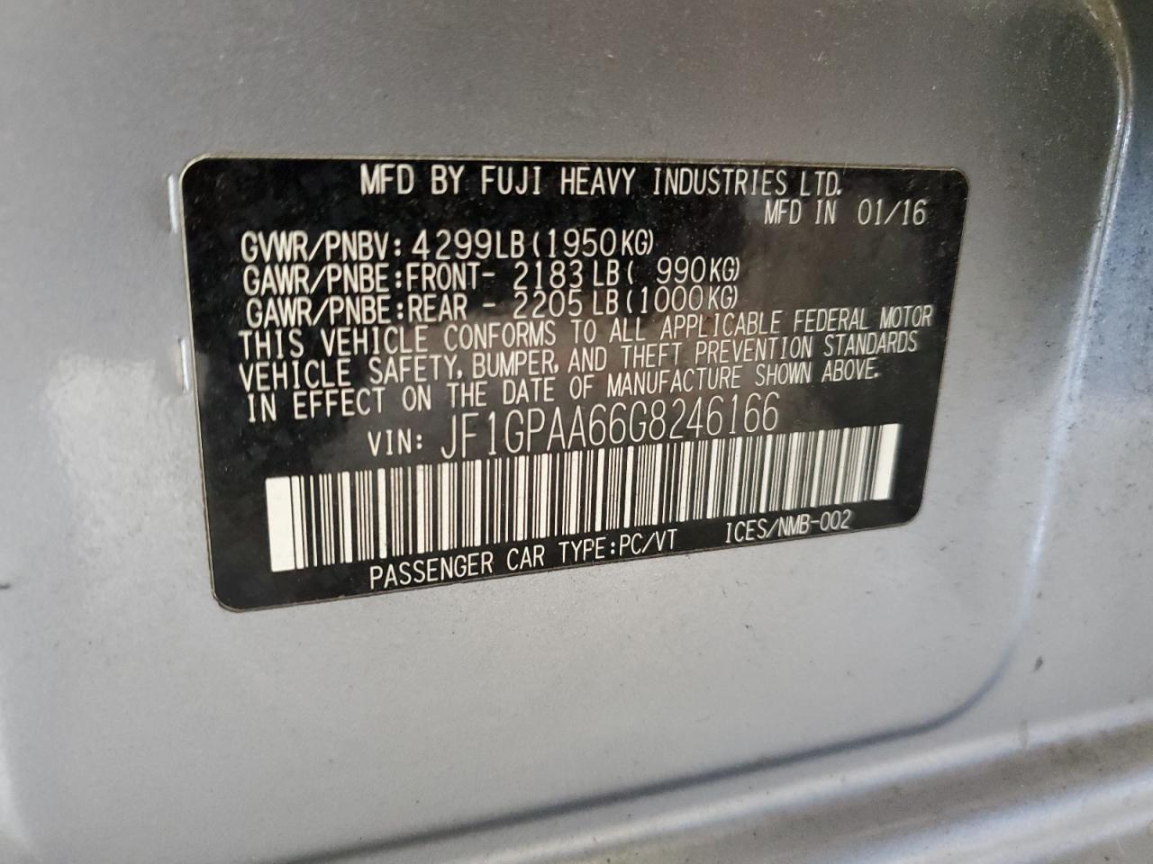 JF1GPAA66G8246166 2016 Subaru Impreza