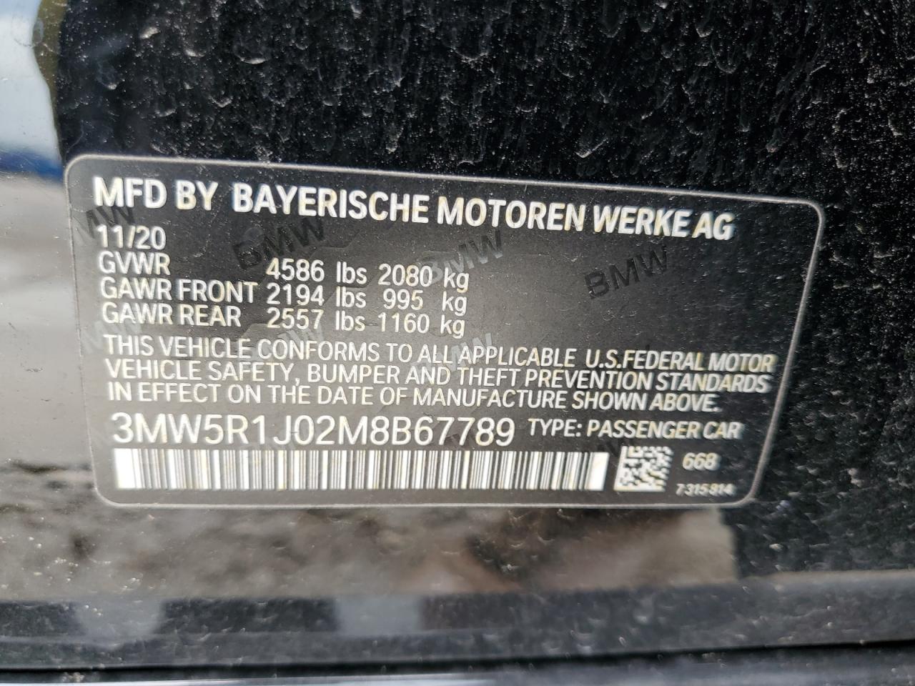 VIN 3MW5R1J02M8B67789 2021 BMW 3 SERIES no.12