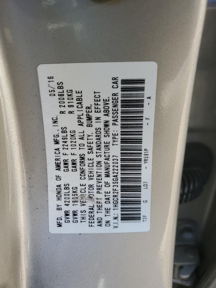 1HGCR2F35GA222037 2016 Honda Accord Lx