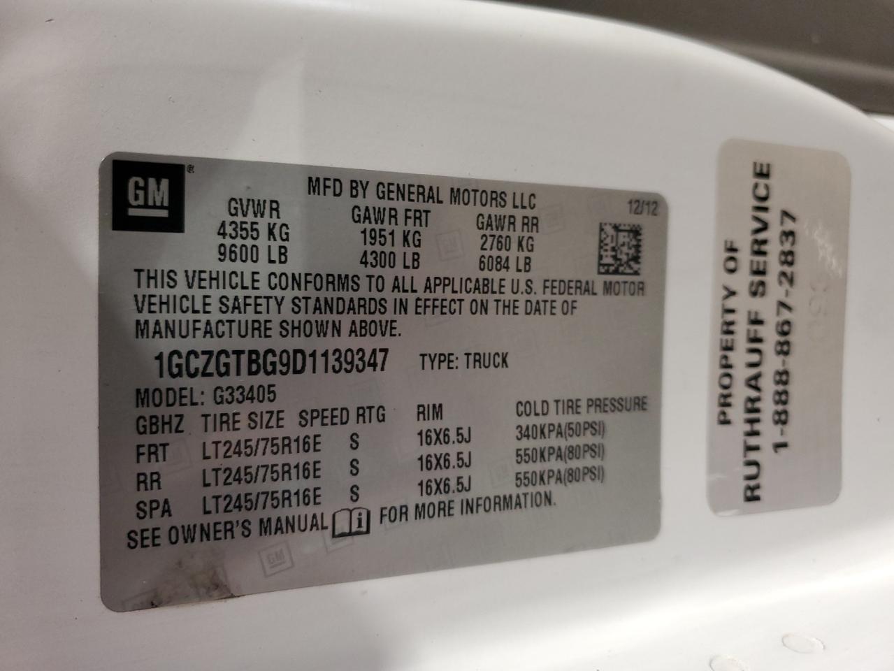 2013 Chevrolet Express G3500 VIN: 1GCZGTBG9D1139347 Lot: 66297514