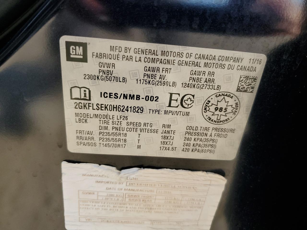 2017 GMC Terrain Sle VIN: 2GKFLSEK0H6241829 Lot: 65640774