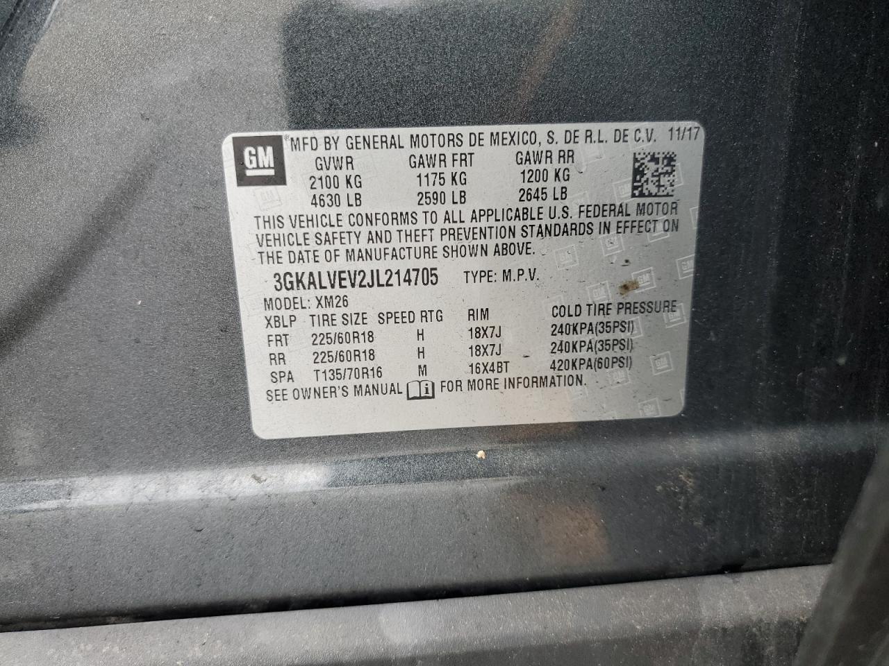 2018 GMC Terrain Slt VIN: 3GKALVEV2JL214705 Lot: 65513994