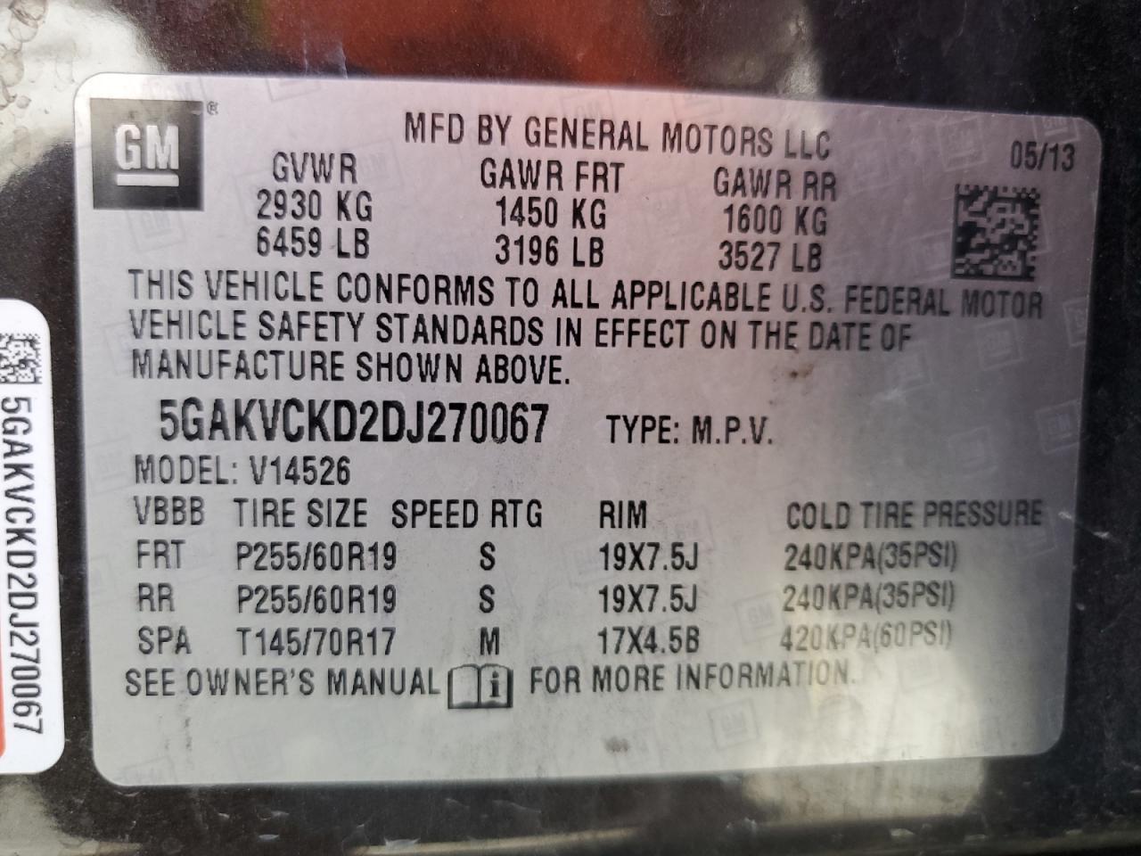 5GAKVCKD2DJ270067 2013 Buick Enclave