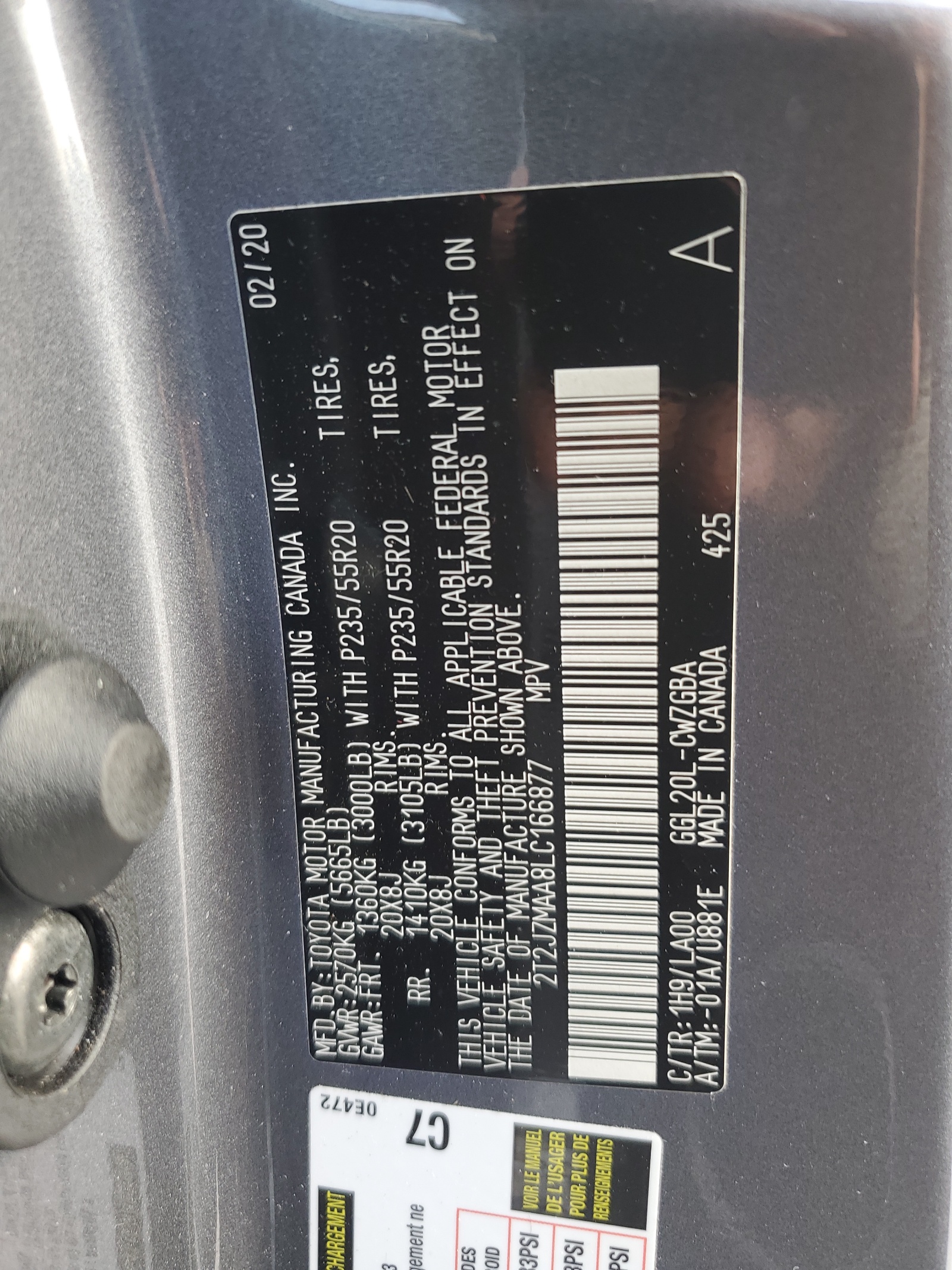 2T2JZMAA8LC166877 2020 Lexus Rx 350