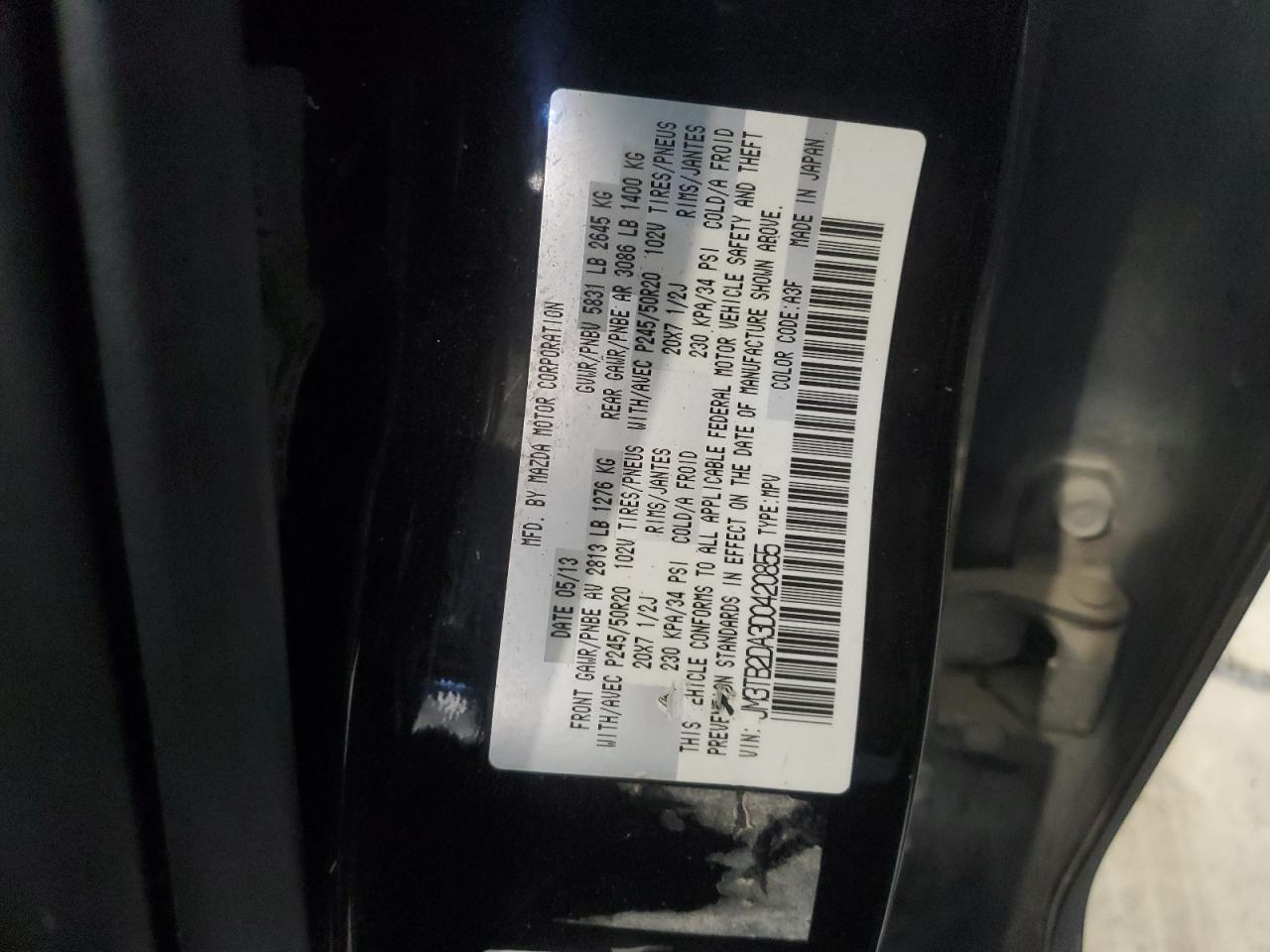 JM3TB2DA3D0420855 2013 Mazda Cx-9 Grand Touring