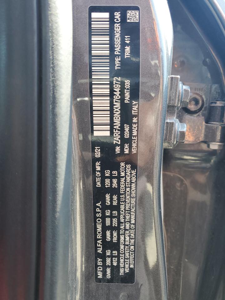 2021 Alfa Romeo Giulia Ti VIN: ZARFAMBNXM7644972 Lot: 85081844