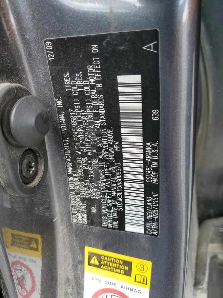 2010 Toyota Highlander Se VIN: 5TDJK3EH3AS009370 Lot: 66993214