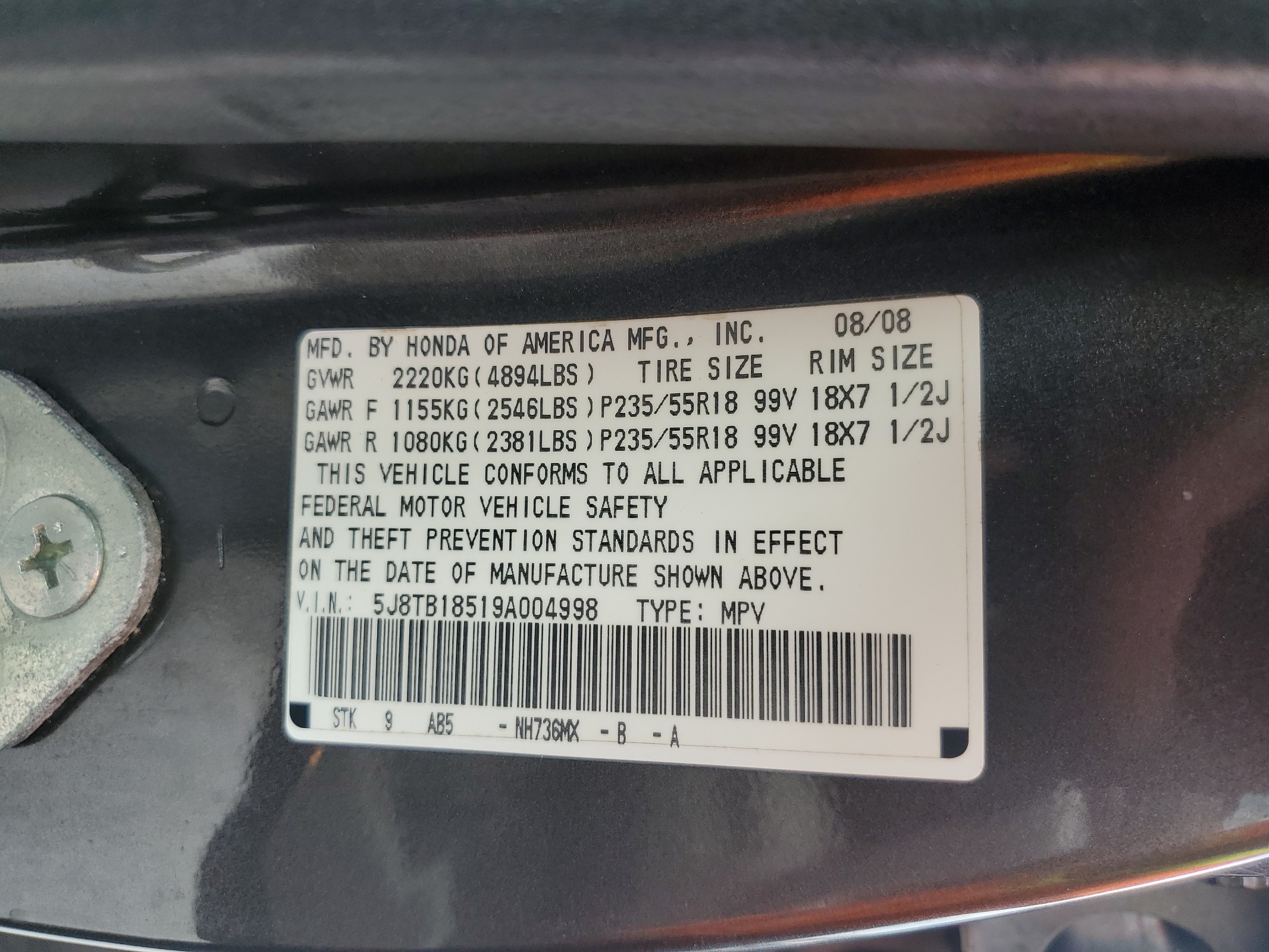 5J8TB18519A004998 2009 Acura Rdx Technology