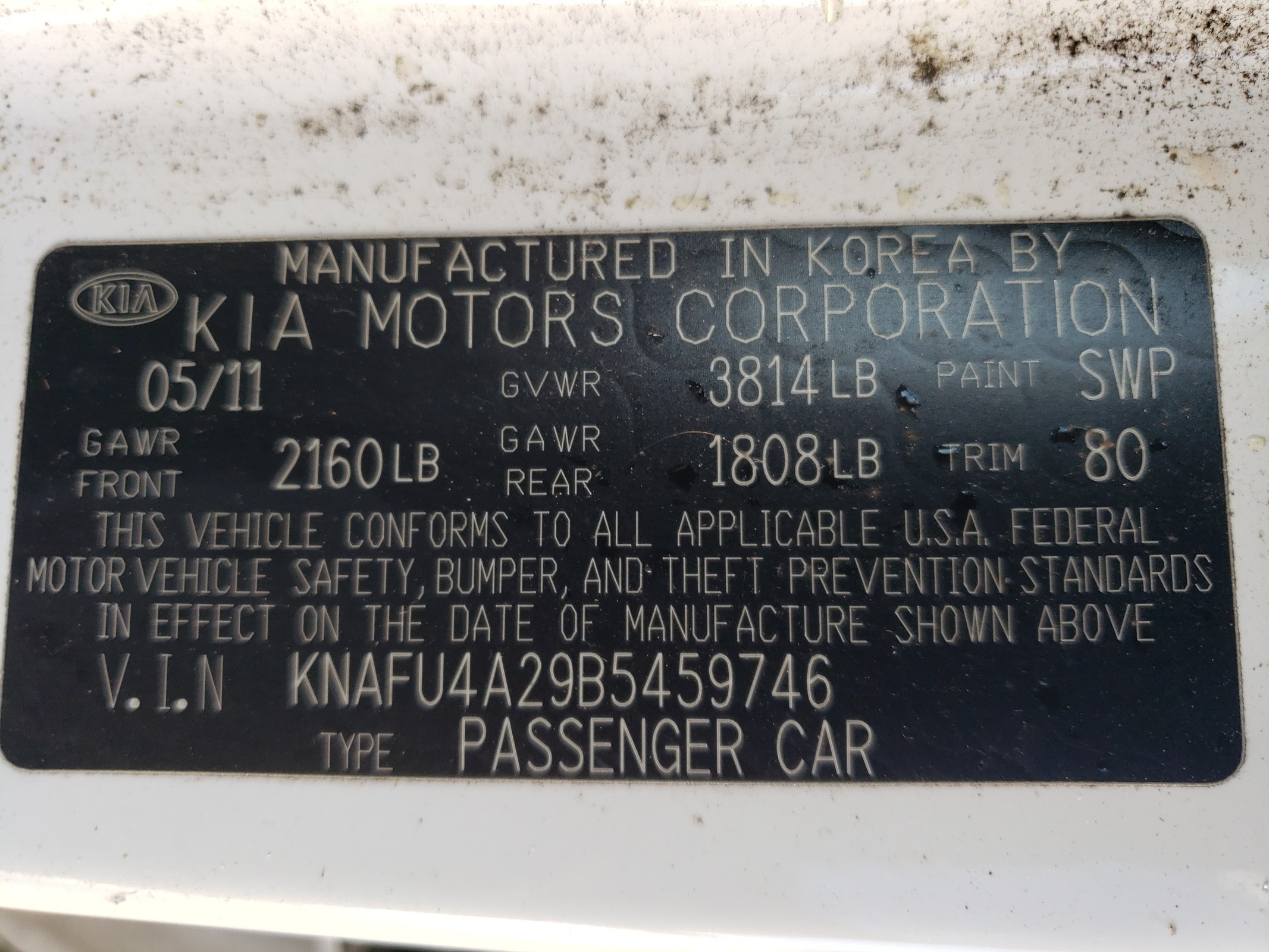 KNAFU4A29B5459746 2011 Kia Forte Ex