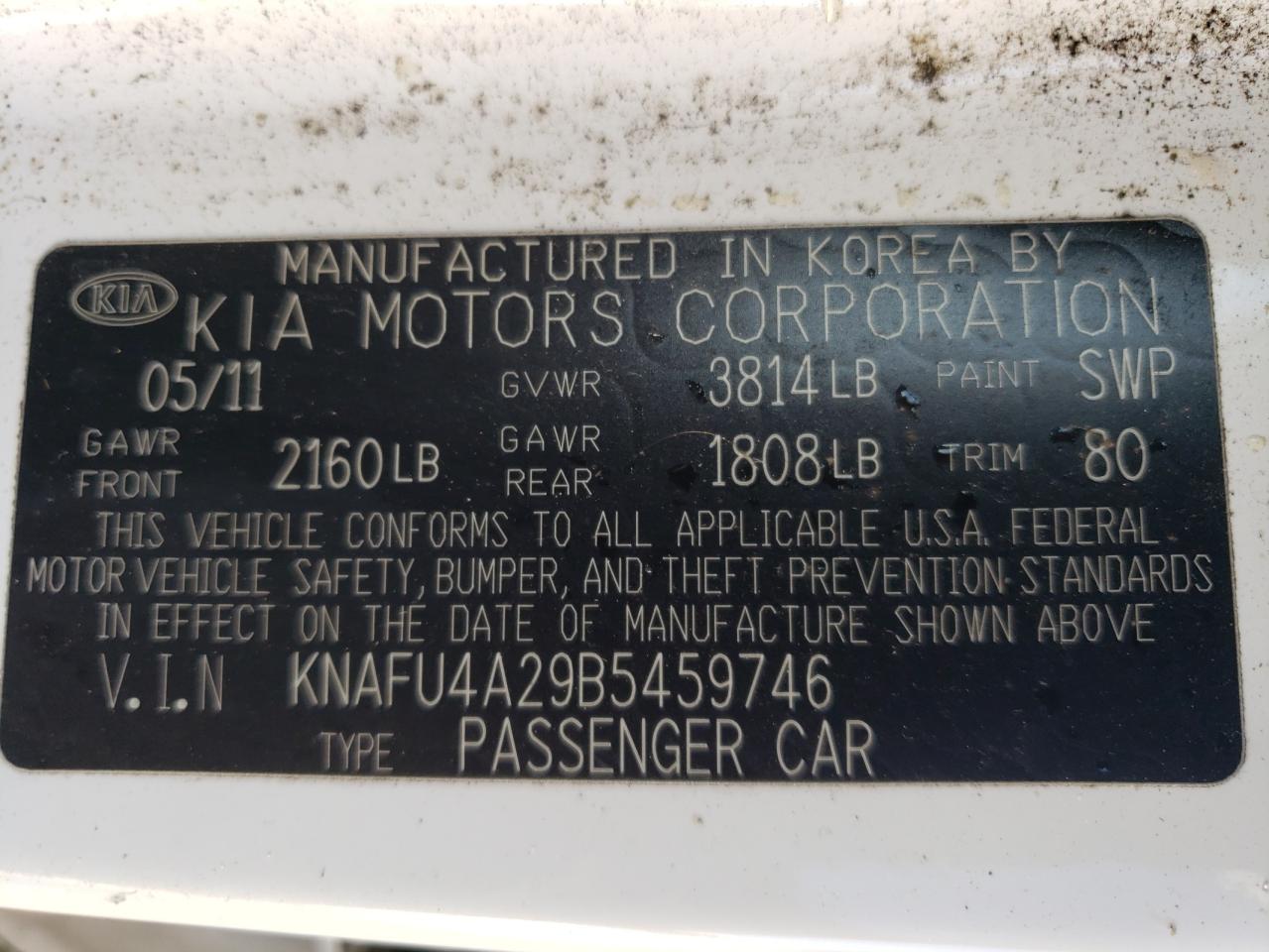 2011 Kia Forte Ex VIN: KNAFU4A29B5459746 Lot: 65912684