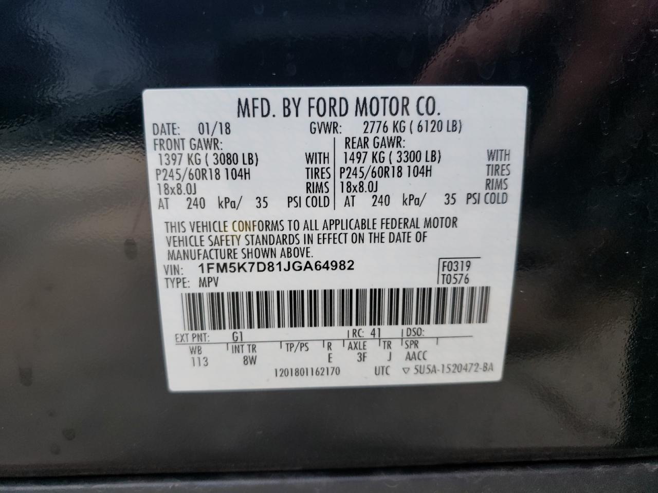 1FM5K7D81JGA64982 2018 FORD EXPLORER - Image 13