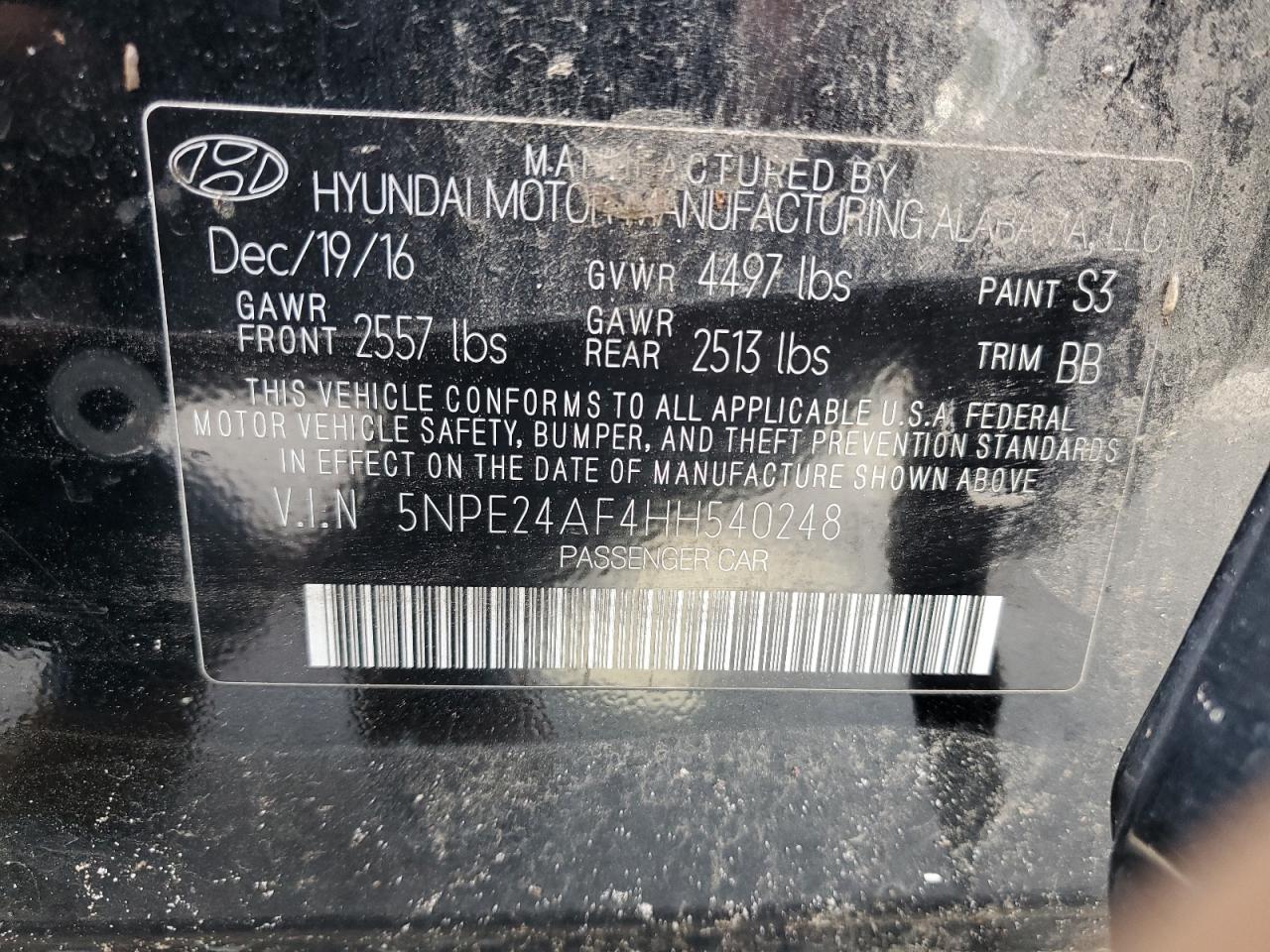 5NPE24AF4HH540248 2017 Hyundai Sonata Se