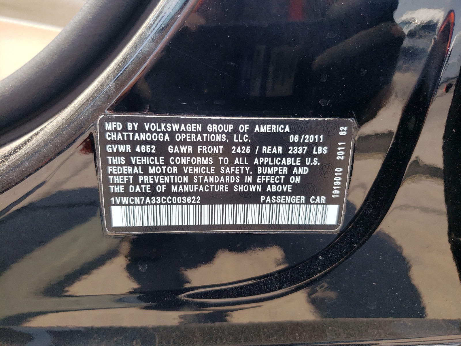 1VWCN7A33CC003622 2012 Volkswagen Passat Sel