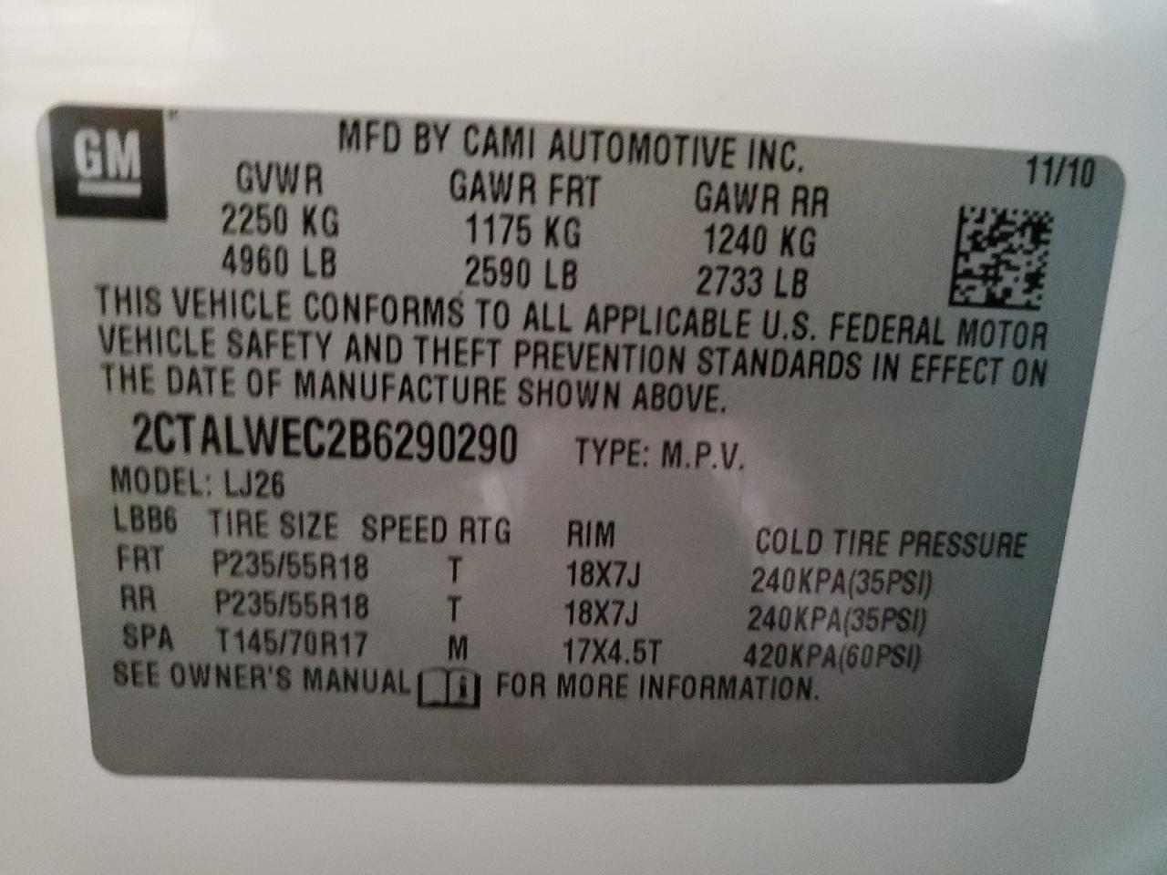 2CTALWEC2B6290290 2011 GMC Terrain Slt