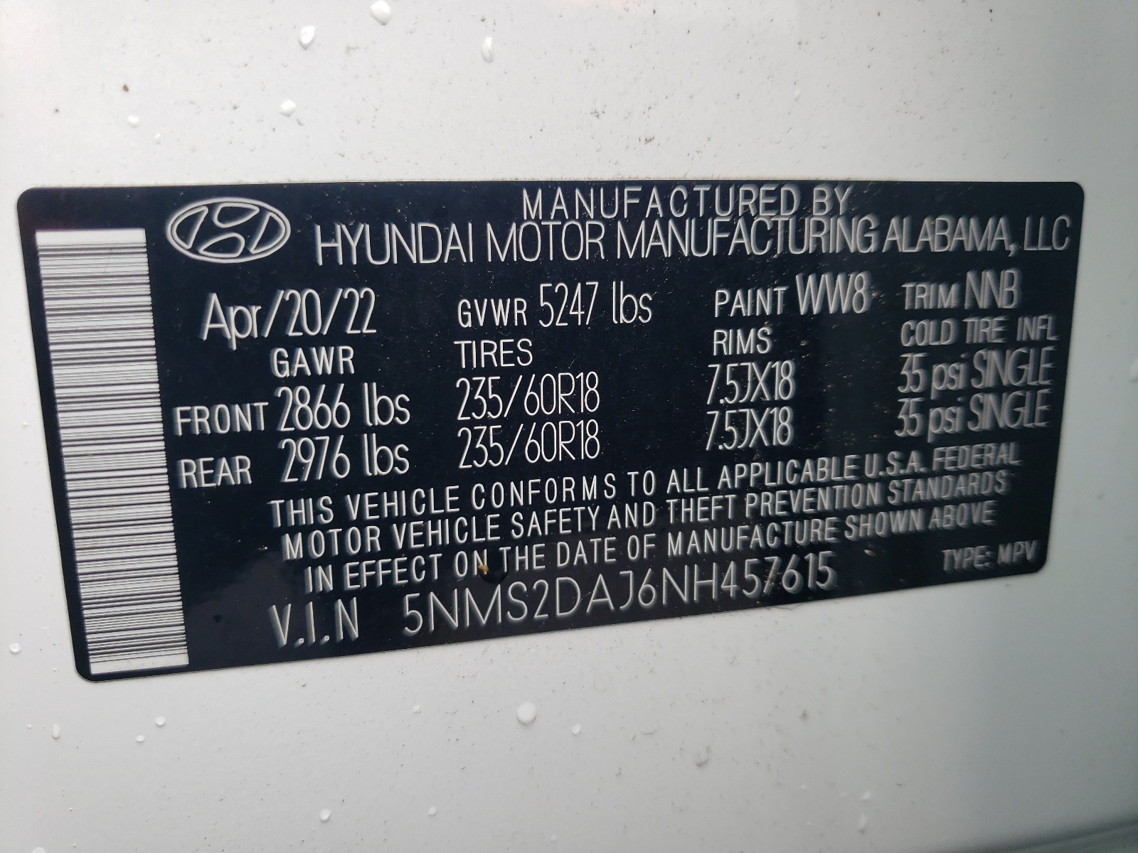 5NMS2DAJ6NH457615 2022 Hyundai Santa Fe Sel