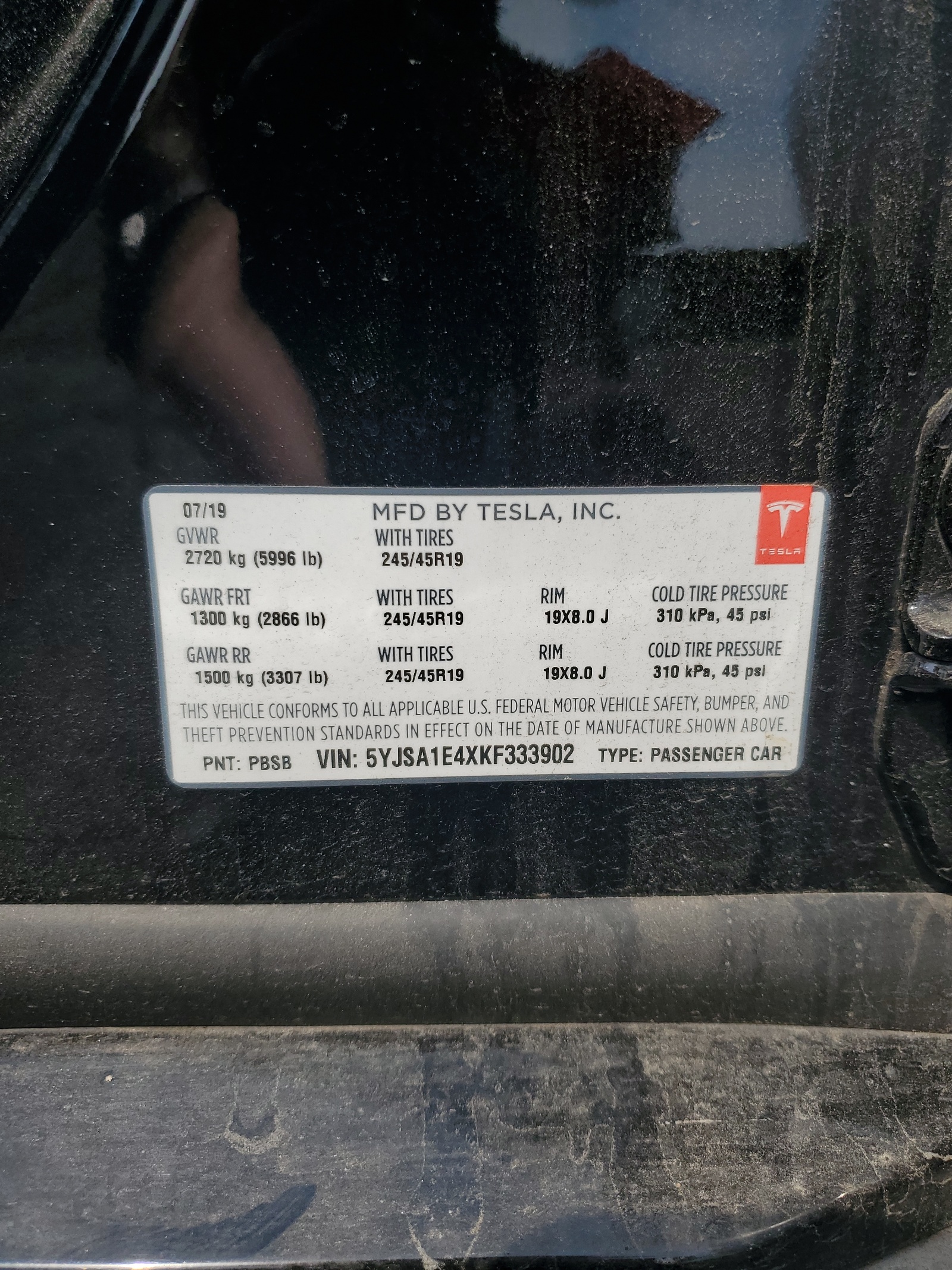 5YJSA1E4XKF333902 2019 Tesla Model S