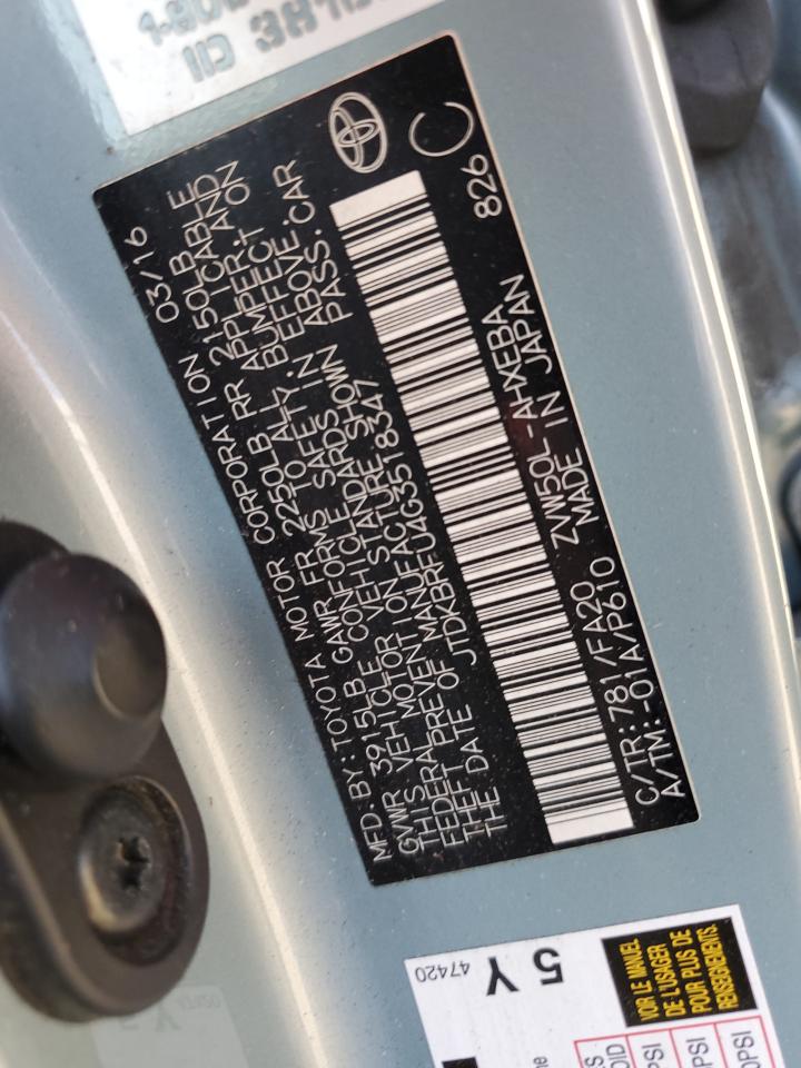 2016 Toyota Prius VIN: JTDKBRFU4G3518347 Lot: 66815164