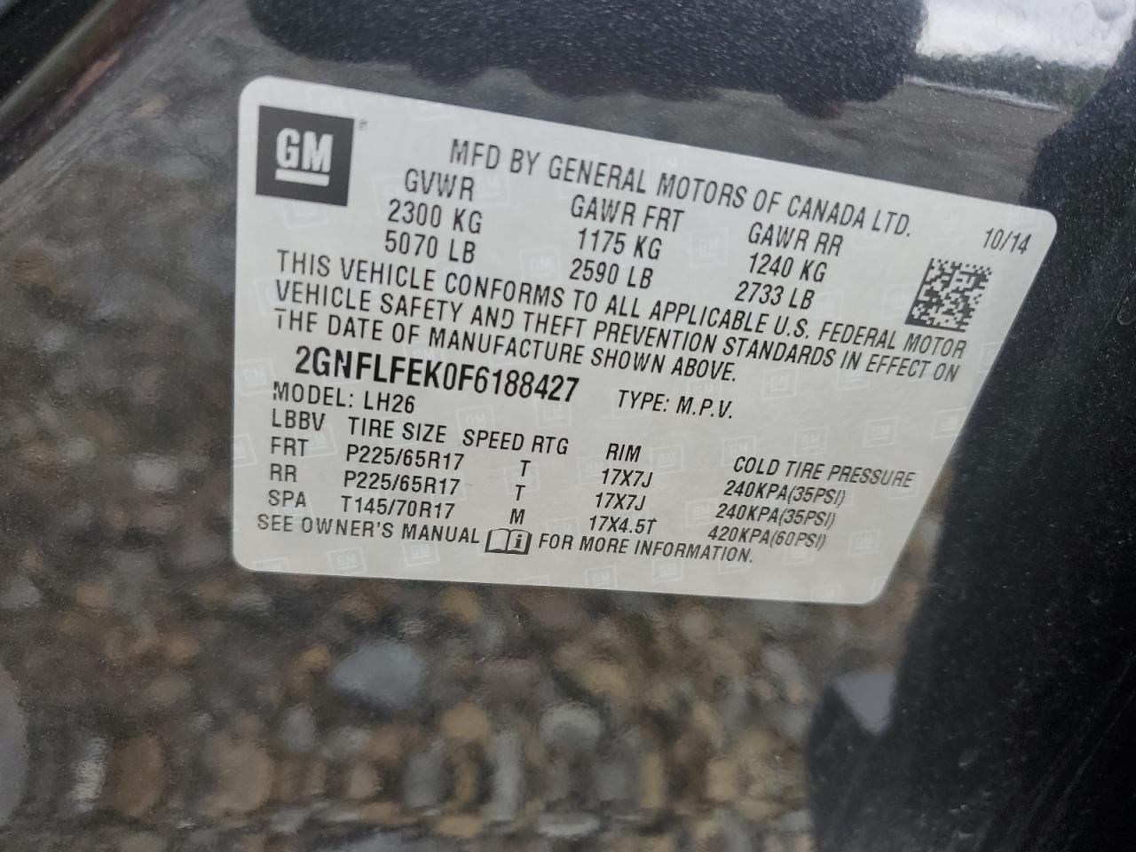 2GNFLFEK0F6188427 2015 Chevrolet Equinox Lt