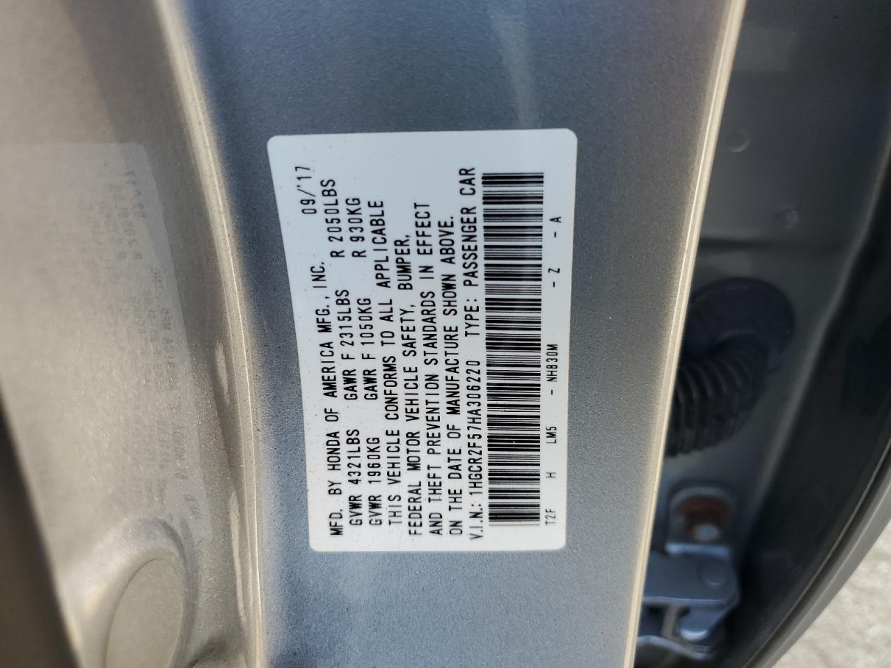 1HGCR2F57HA306220 2017 HONDA ACCORD - Image 12