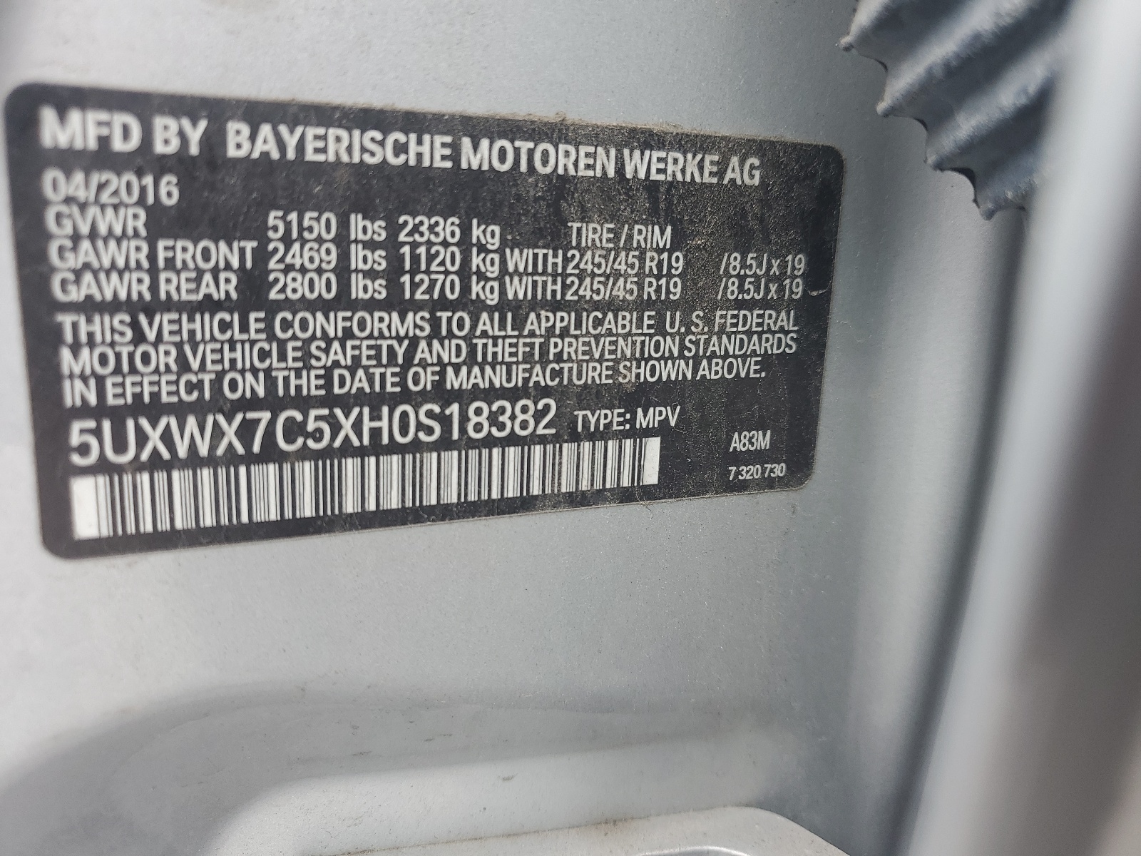 5UXWX7C5XH0S18382 2017 BMW X3 xDrive35I