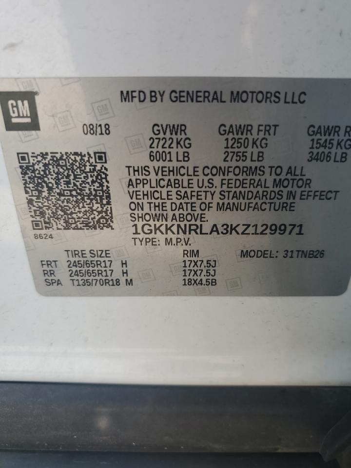 1GKKNRLA3KZ129971 2019 GMC Acadia Sle