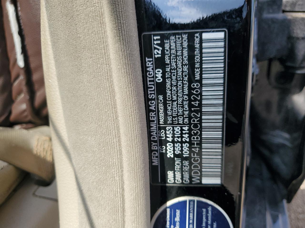 2012 Mercedes-Benz C 250 VIN: WDDGF4HB3CR214268 Lot: 67905794