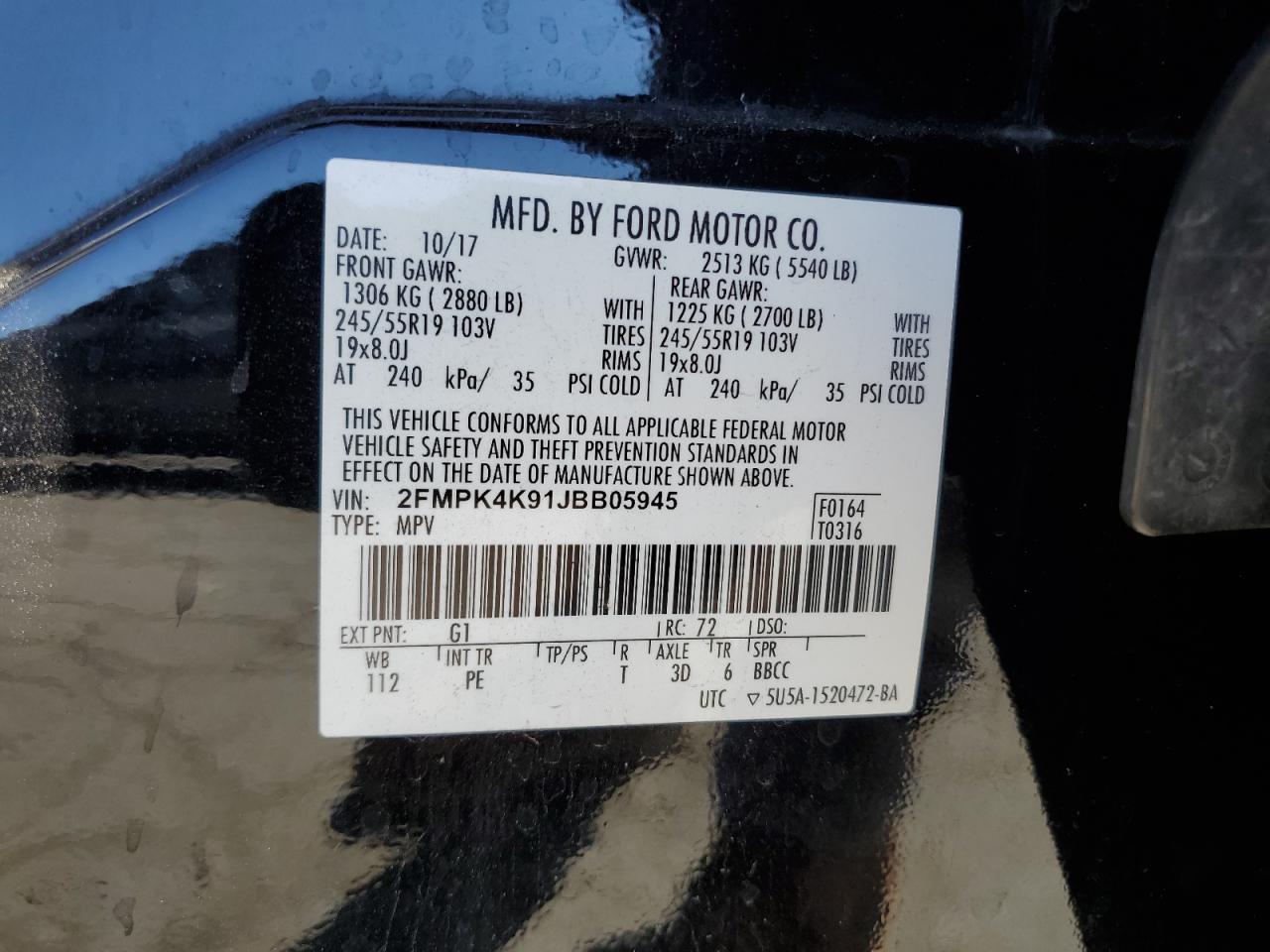 2018 Ford Edge Titanium VIN: 2FMPK4K91JBB05945 Lot: 66250674