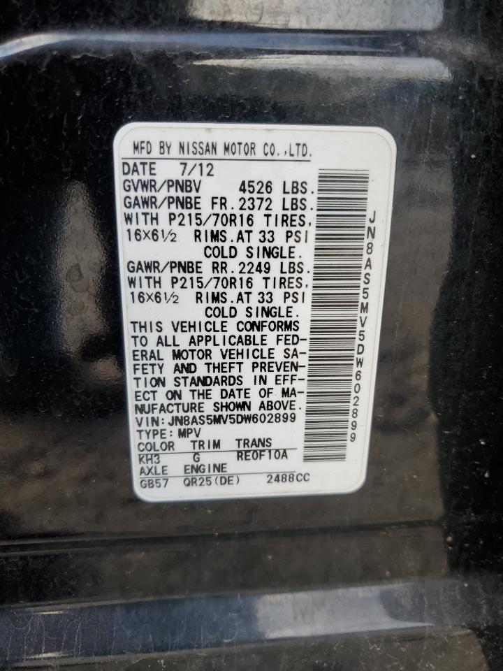 2013 Nissan Rogue S VIN: JN8AS5MV5DW602899 Lot: 65808744