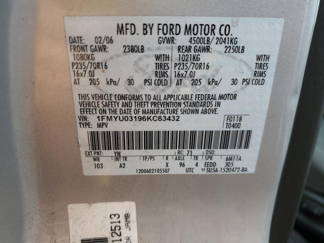 1FMYU03196KC63432 2006 Ford Escape Xlt