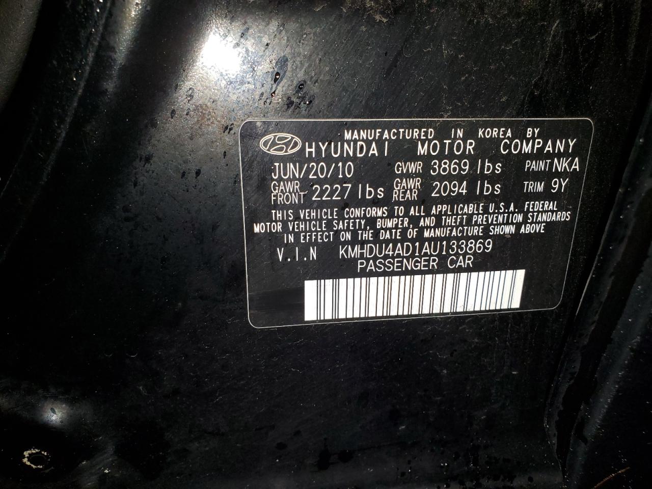 2010 Hyundai Elantra Blue VIN: KMHDU4AD1AU133869 Lot: 66337814