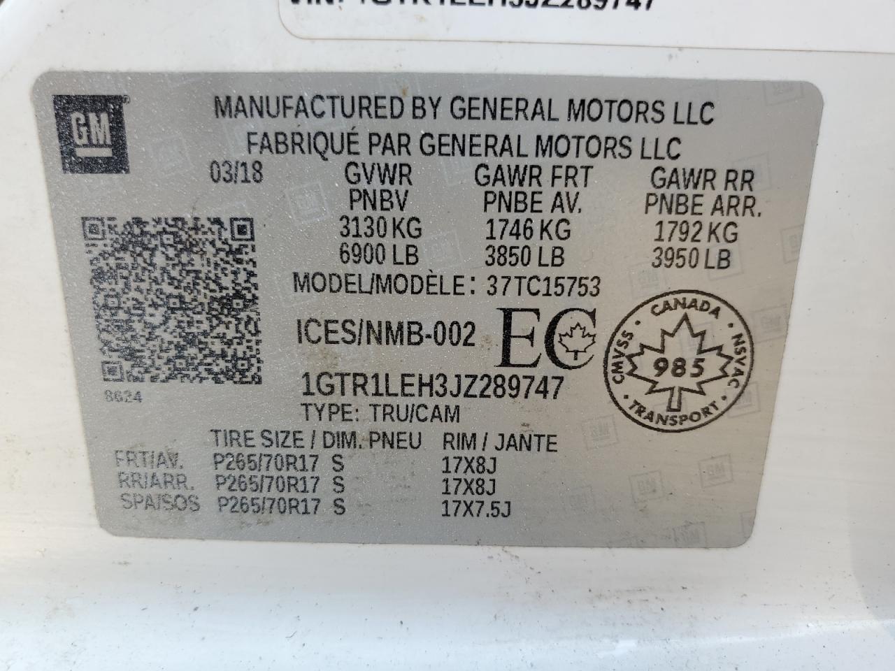 2018 GMC Sierra C1500 VIN: 1GTR1LEH3JZ289747 Lot: 66517084