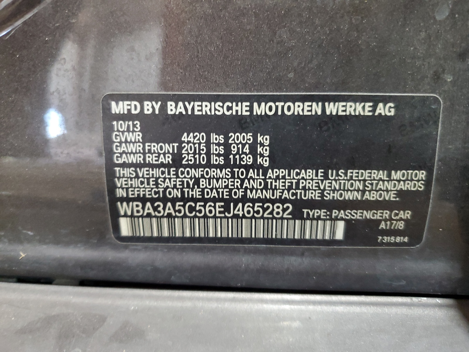 WBA3A5C56EJ465282 2014 BMW 328 I