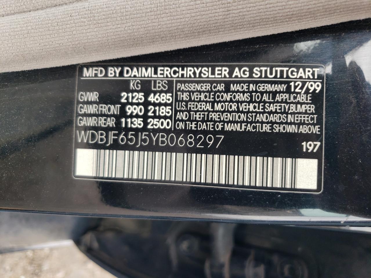 WDBJF65J5YB068297 2000 Mercedes-Benz E 320