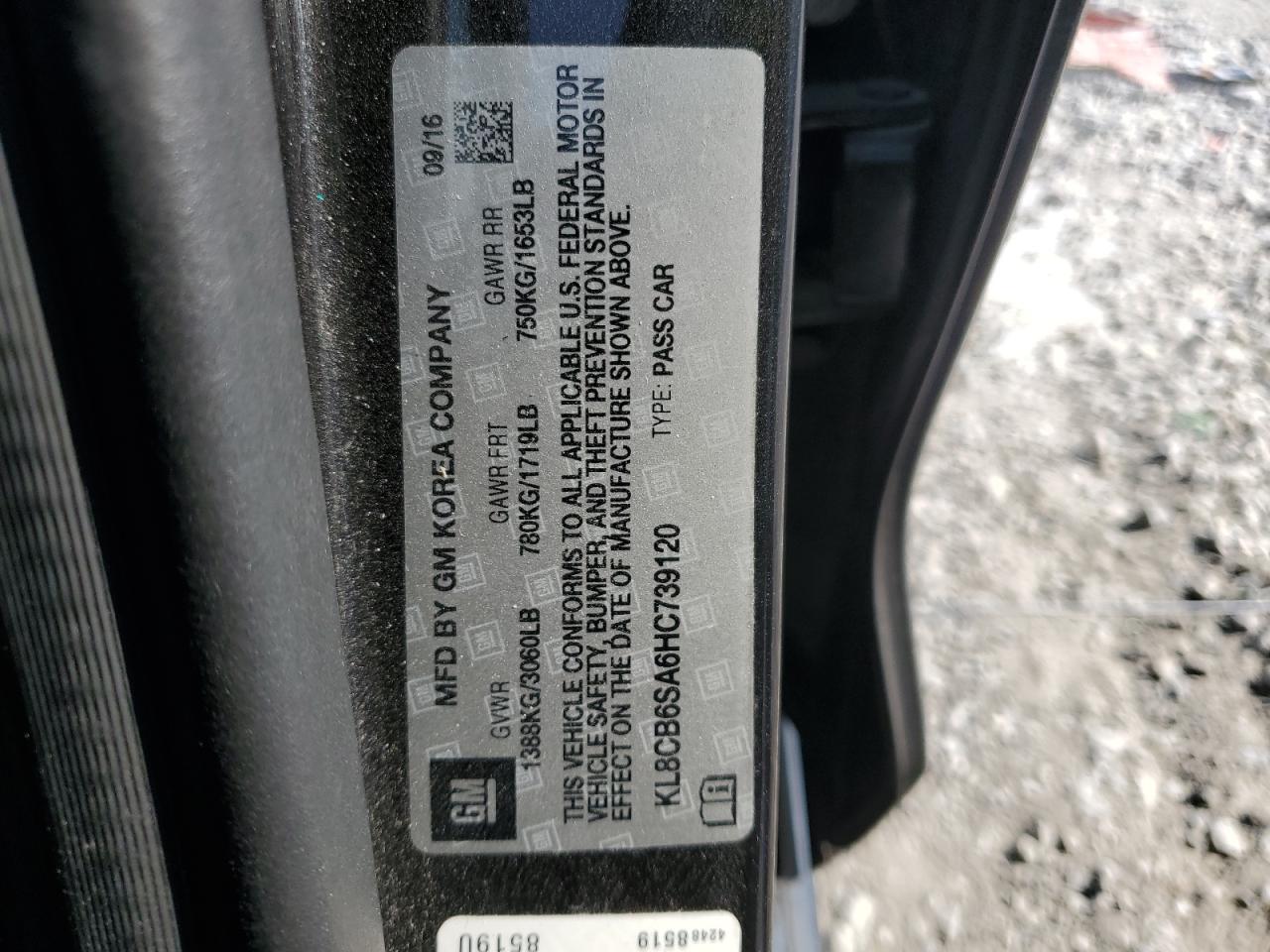 2017 Chevrolet Spark Ls VIN: KL8CB6SA6HC739120 Lot: 65898314