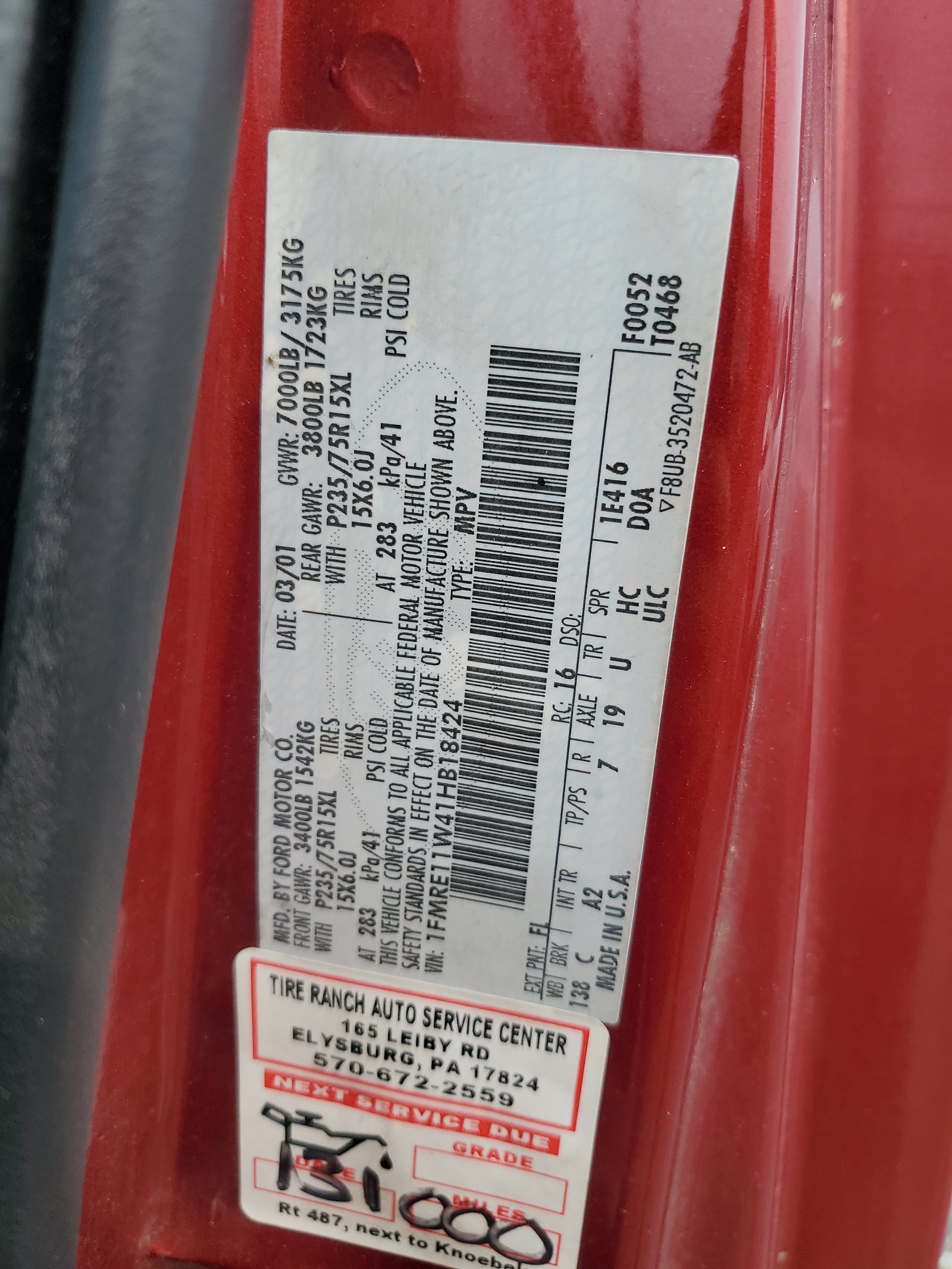 1FMRE11W41HB18424 2001 Ford Econoline E150 Wagon