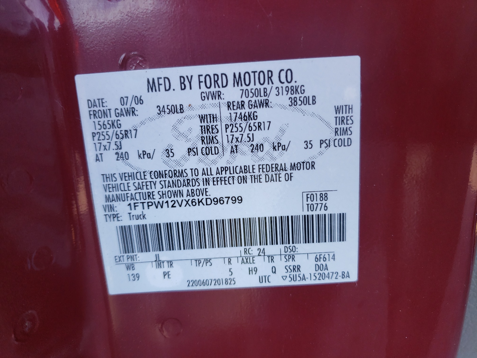 1FTPW12VX6KD96799 2006 Ford F150 Supercrew