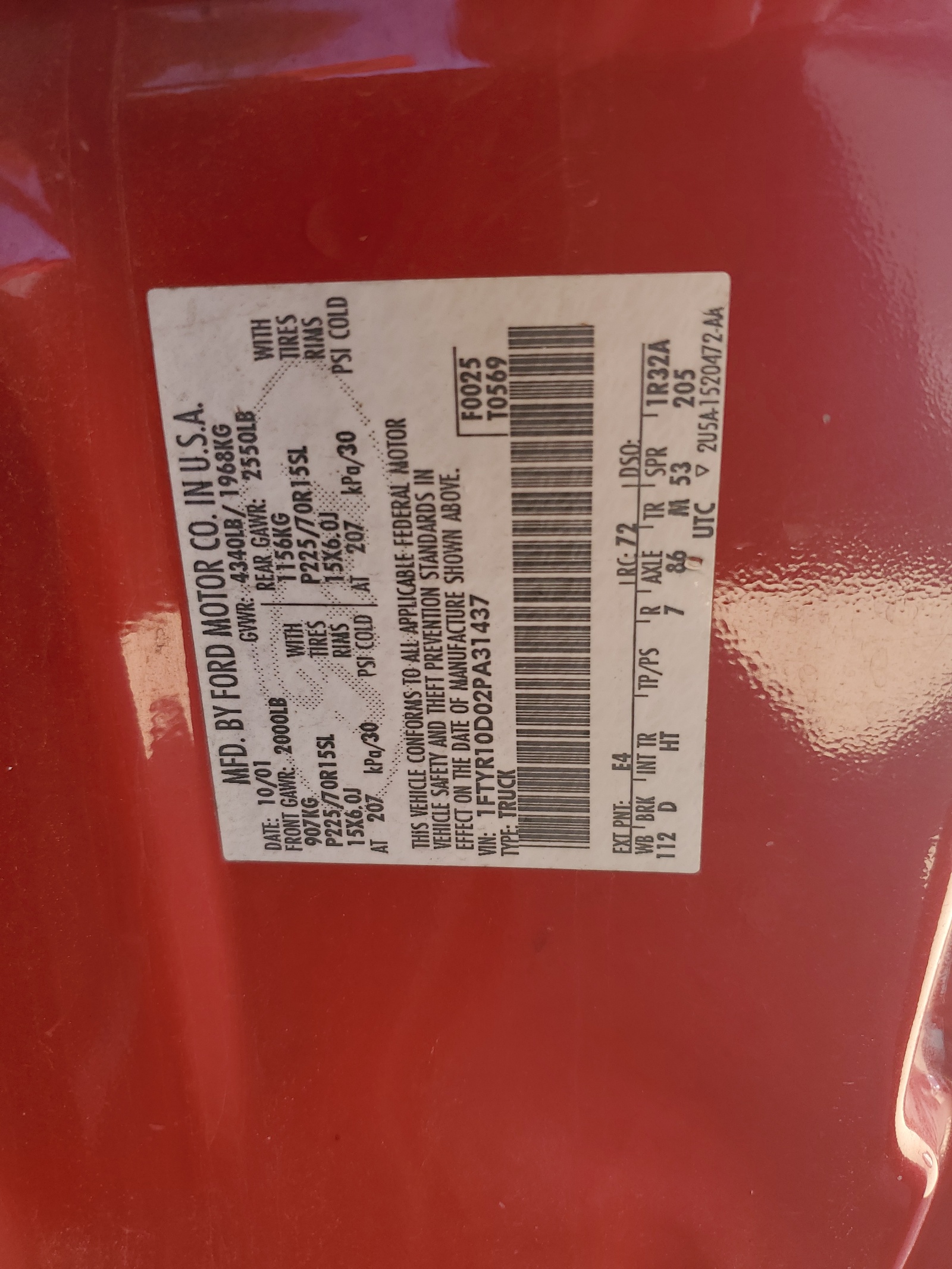 1FTYR10D02PA31437 2002 Ford Ranger