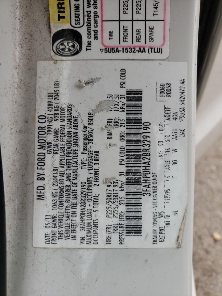 2011 Ford Fusion Se VIN: 3FAHP0HA2BR329190 Lot: 65223544